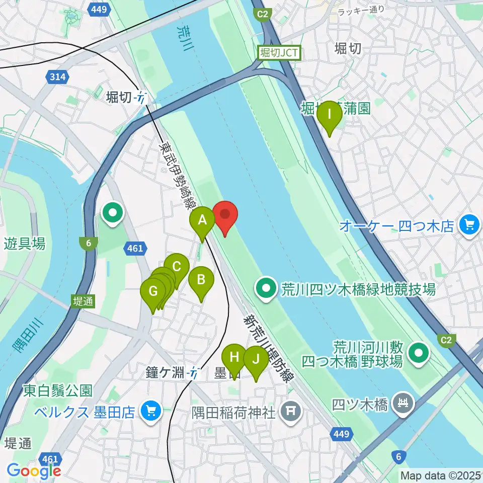 鐘淵野球場周辺のホテル一覧地図