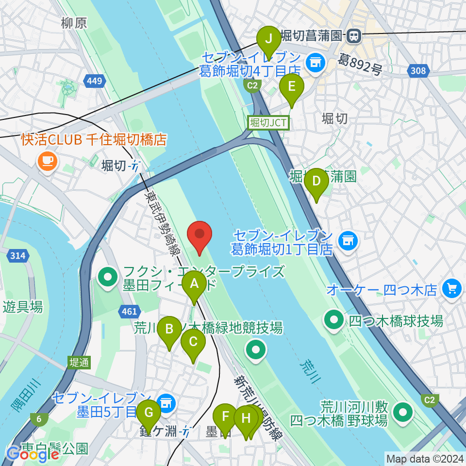 鐘淵球技場周辺のホテル一覧地図