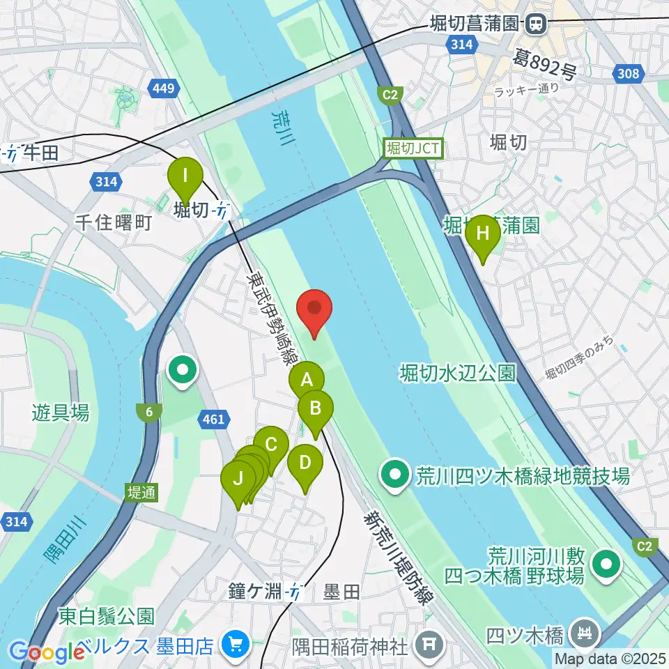 鐘淵球技場周辺のホテル一覧地図