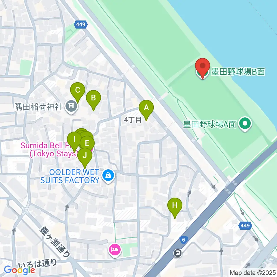 墨田野球場周辺のホテル一覧地図