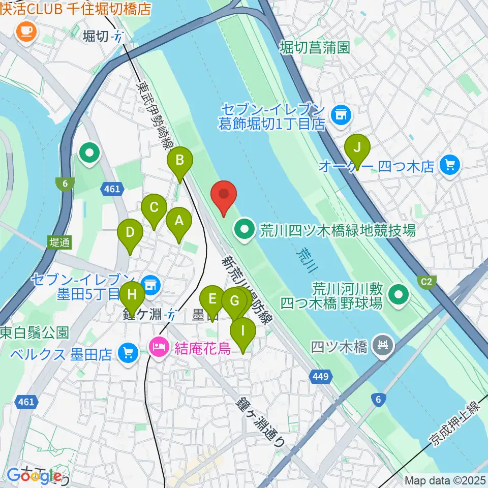 荒川四ツ木橋緑地野球場周辺のホテル一覧地図