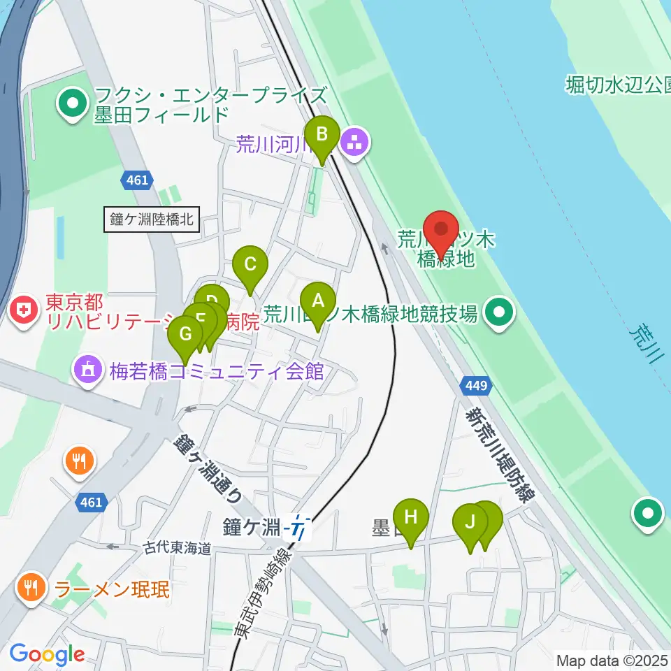 荒川四ツ木橋緑地野球場周辺のホテル一覧地図