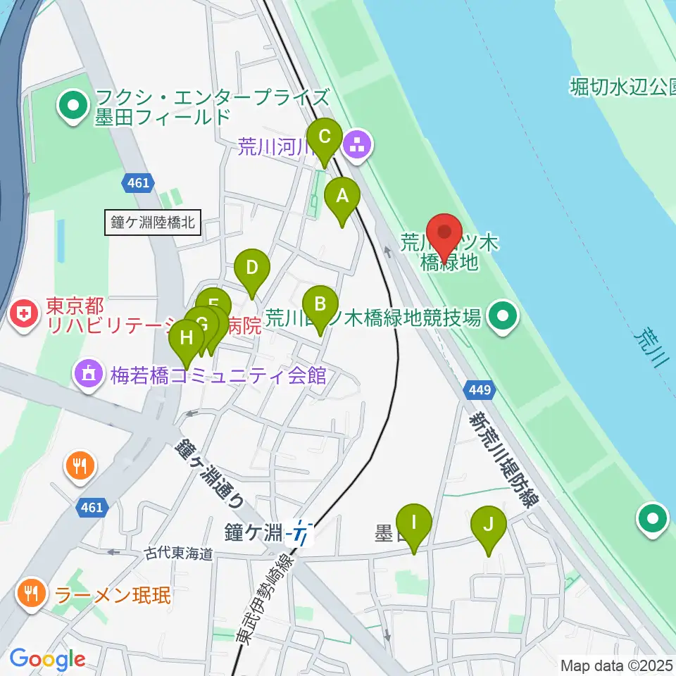 荒川四ツ木橋緑地野球場周辺のホテル一覧地図