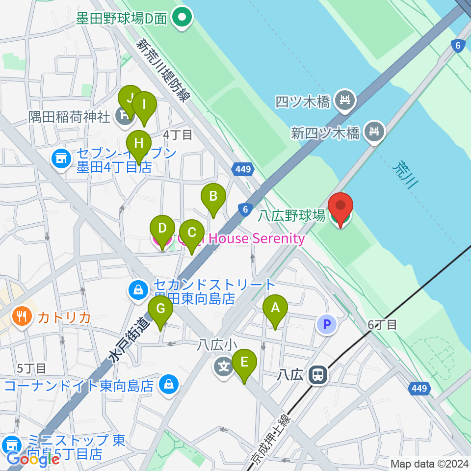 八広野球場周辺のホテル一覧地図