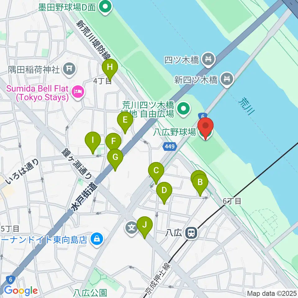 八広野球場周辺のホテル一覧地図