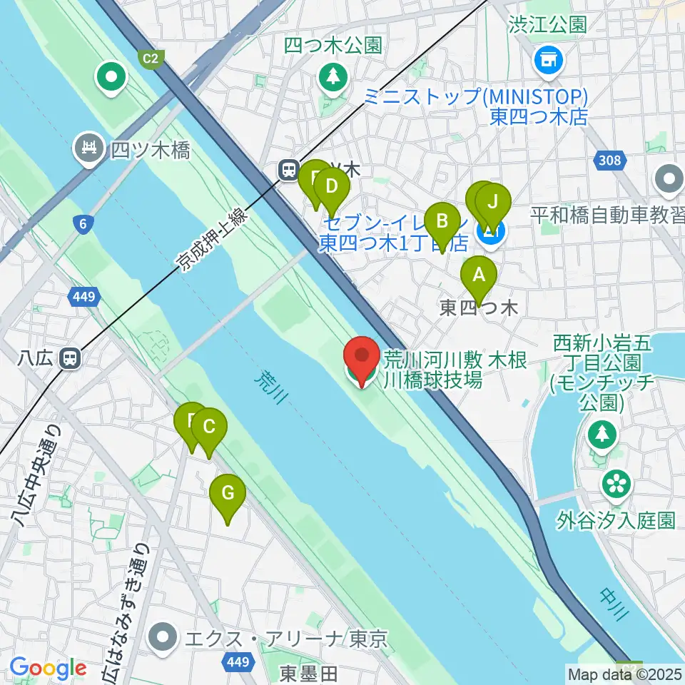 木根川橋球技場周辺のホテル一覧地図