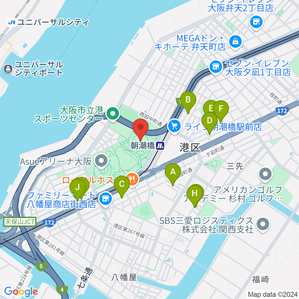 Asue大阪プール周辺のホテル一覧地図