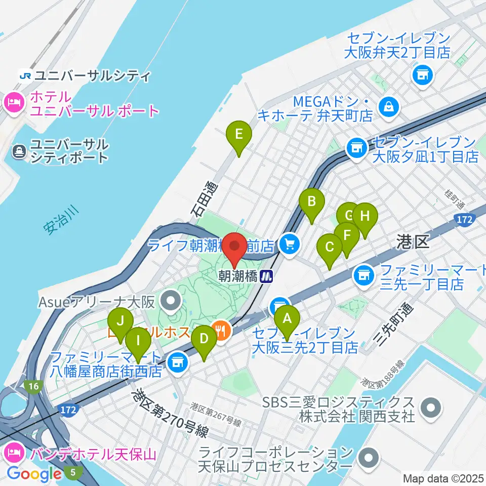 Asue大阪プール周辺のホテル一覧地図