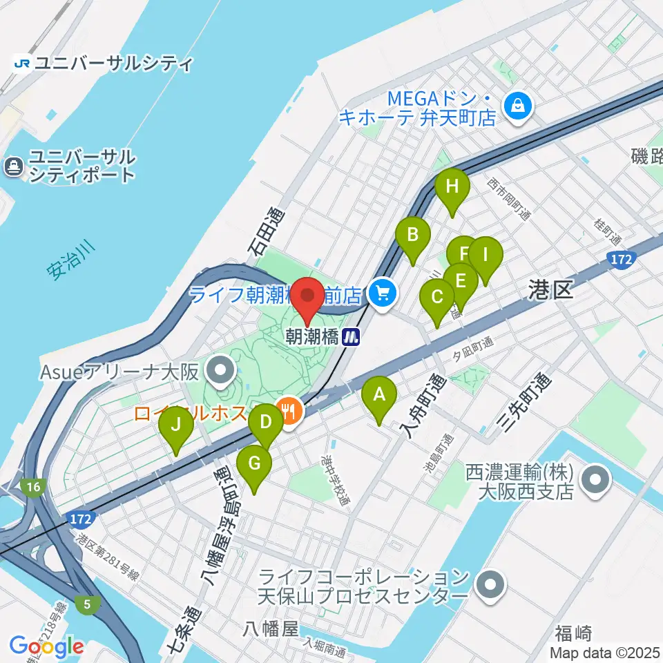 Asue大阪プール周辺のホテル一覧地図