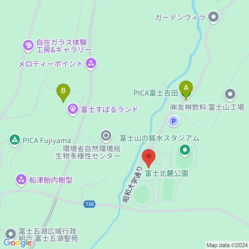 富士北麓公園体育館周辺のホテル一覧地図