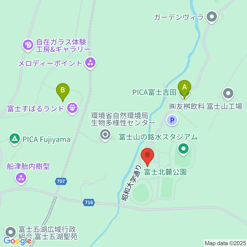 富士北麓公園体育館周辺のホテル一覧地図