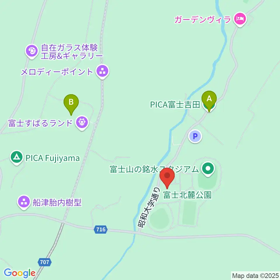 富士北麓公園体育館周辺のホテル一覧地図