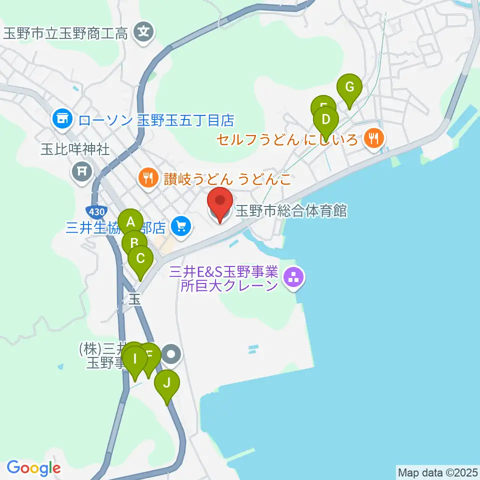 玉野市総合体育館周辺のホテル一覧地図