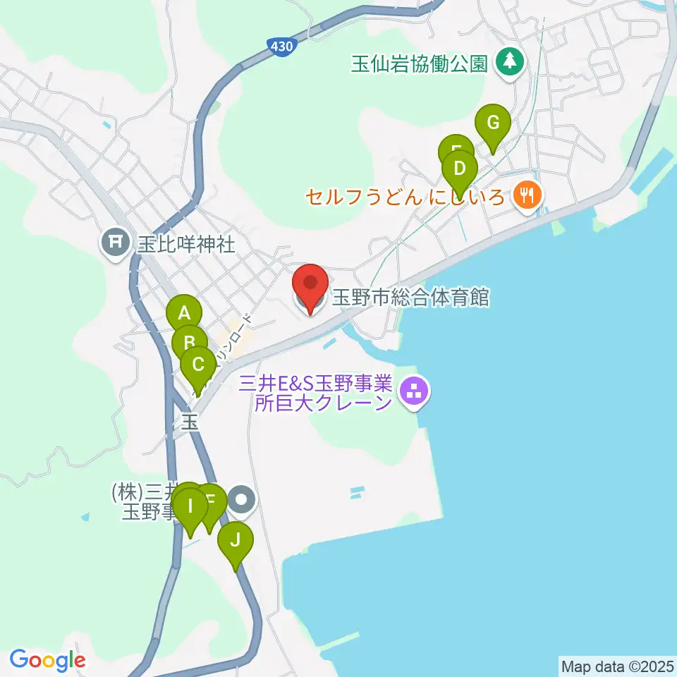 玉野市総合体育館周辺のホテル一覧地図