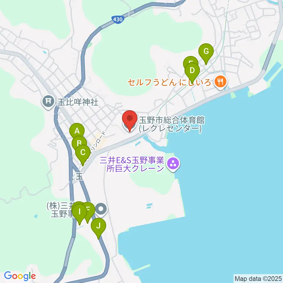 玉野市総合体育館周辺のホテル一覧地図