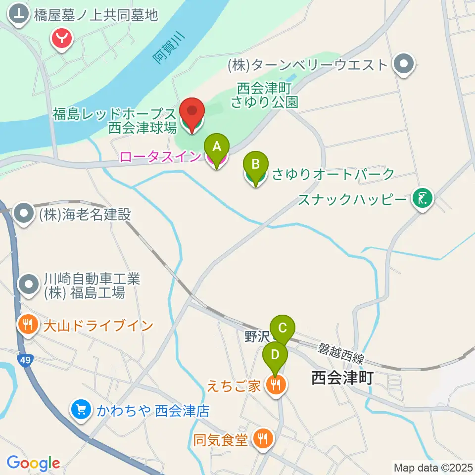 福島レッドホープス西会津球場周辺のホテル一覧地図