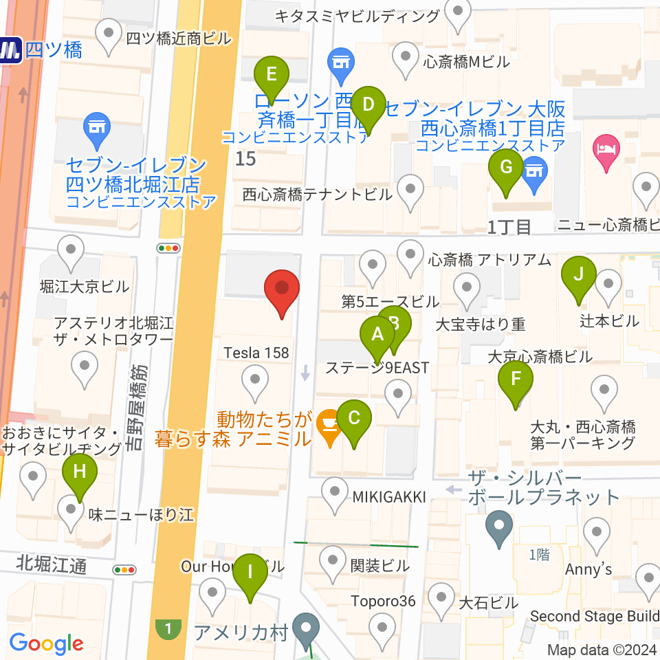 ミュージックランドKEY心斎橋店周辺のホテル一覧地図