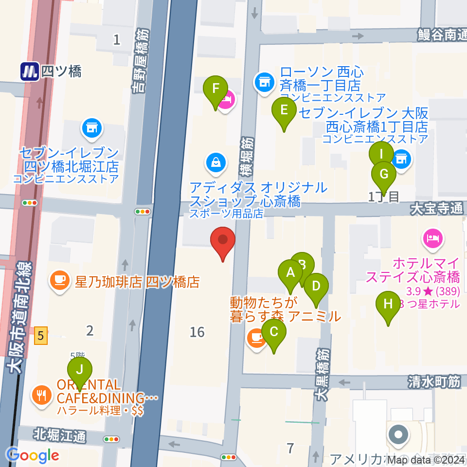 ミュージックランドKEY心斎橋店周辺のホテル一覧地図