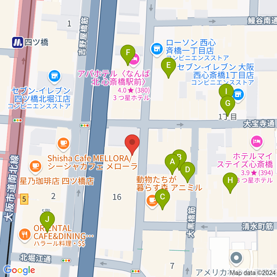 ミュージックランドKEY心斎橋店周辺のホテル一覧地図