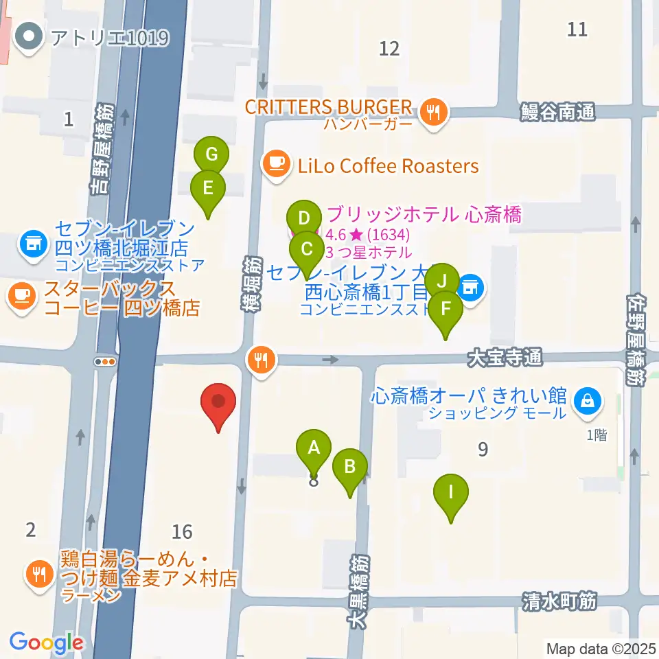 ミュージックランドKEY心斎橋店周辺のホテル一覧地図