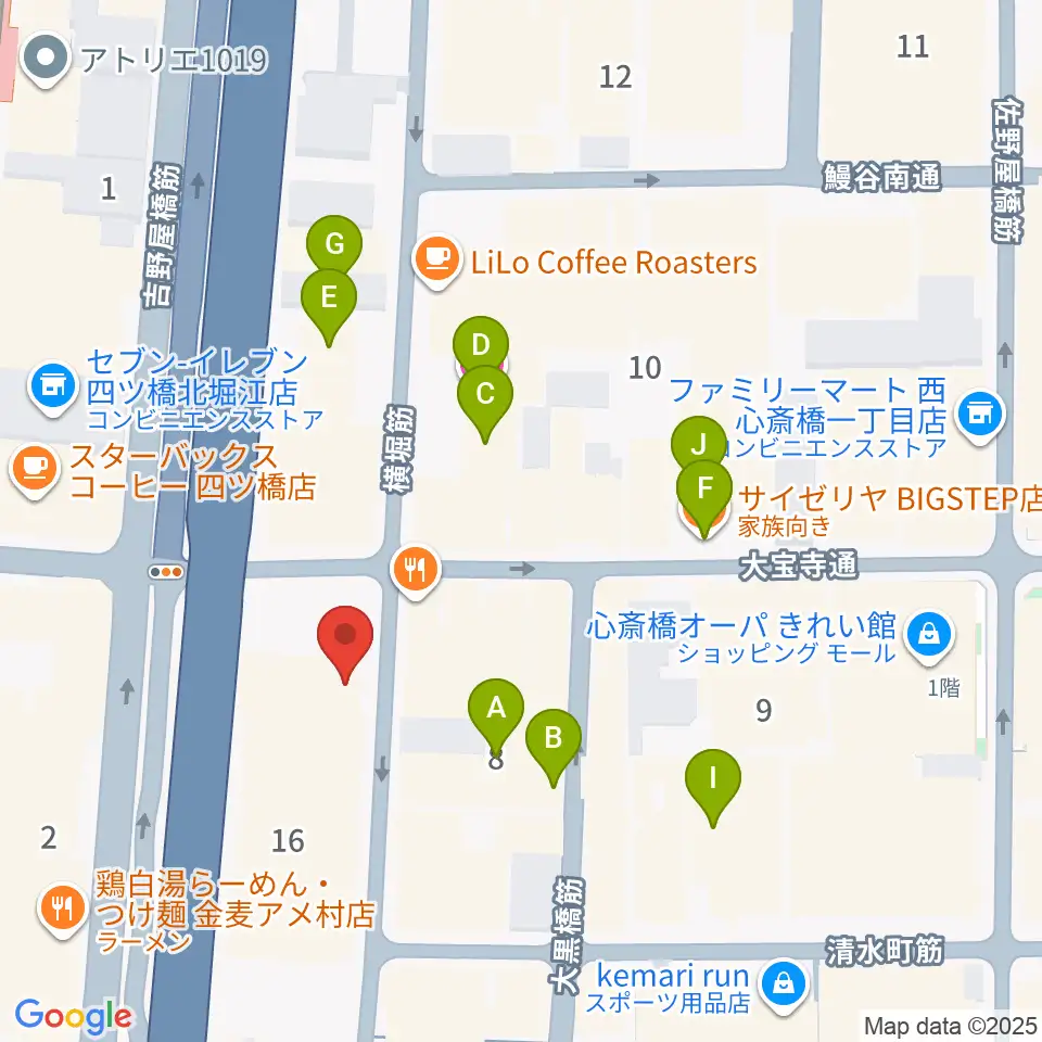 ミュージックランドKEY心斎橋店周辺のホテル一覧地図