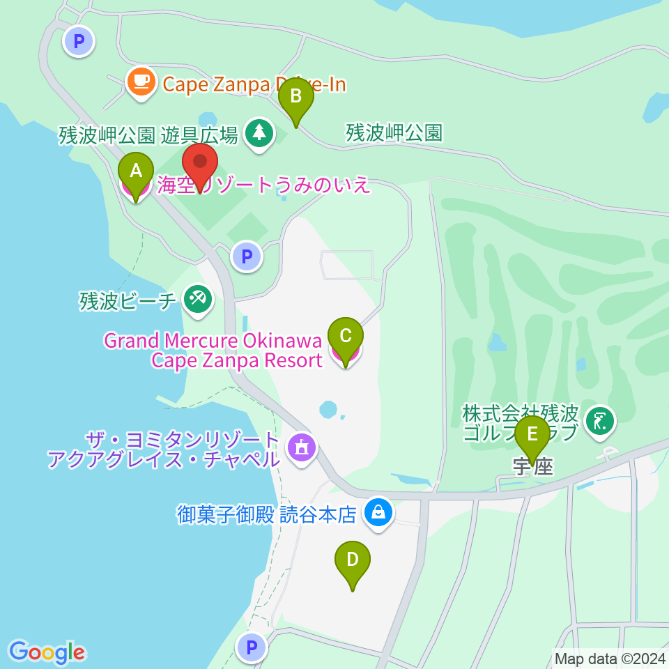 ZANPAプレミアム残波岬ボールパーク周辺のホテル一覧地図