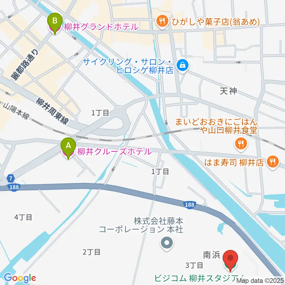 ビジコム柳井スタジアム周辺のホテル一覧地図
