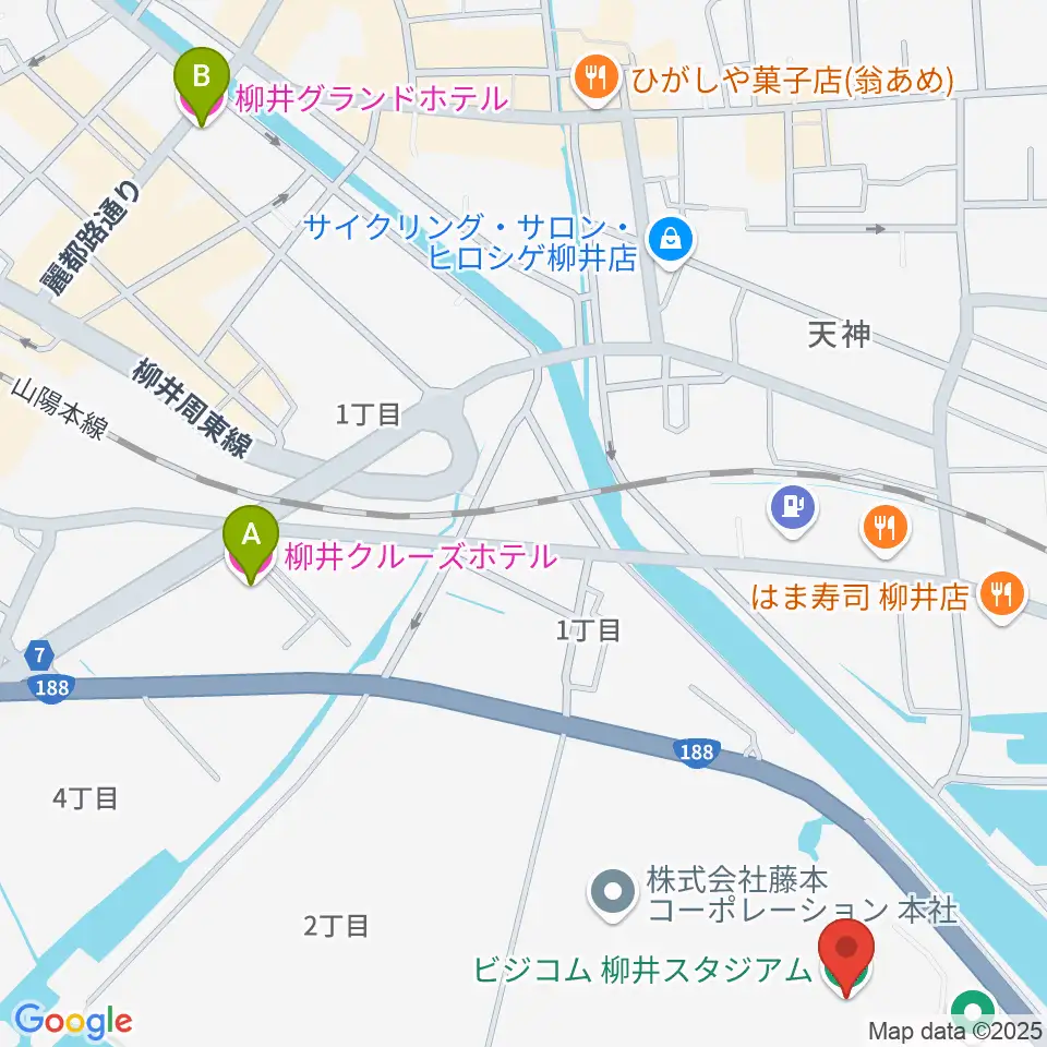 ビジコム柳井スタジアム周辺のホテル一覧地図