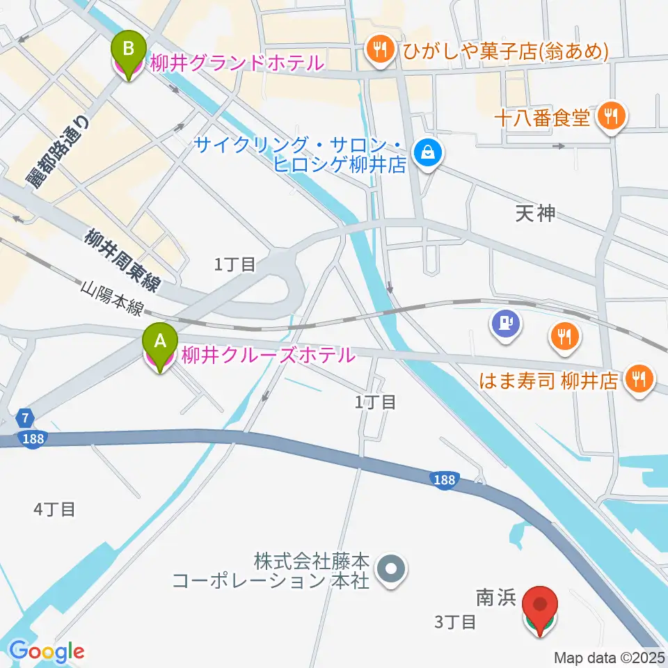 ビジコム柳井スタジアム周辺のホテル一覧地図