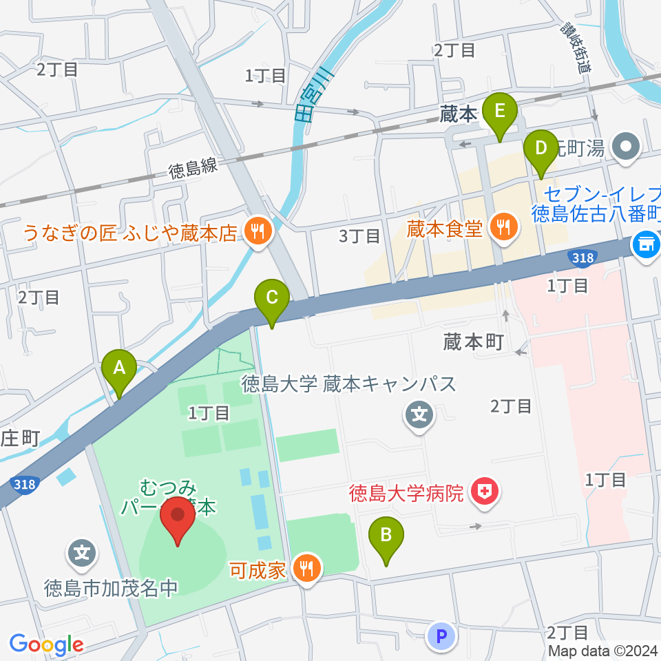 むつみパーク蔵本むつみスタジアム周辺のホテル一覧地図