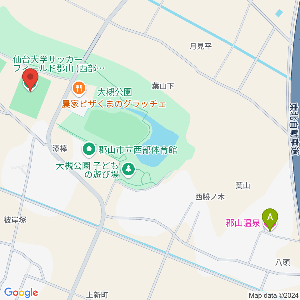 仙台大学サッカーフィールド郡山周辺のホテル一覧地図