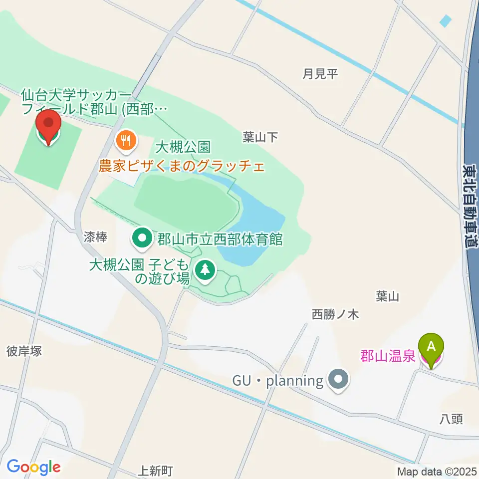 仙台大学サッカーフィールド郡山周辺のホテル一覧地図