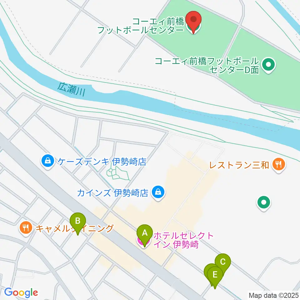 コーエィ前橋フットボールセンター周辺のホテル一覧地図