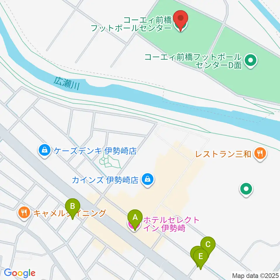 コーエィ前橋フットボールセンター周辺のホテル一覧地図