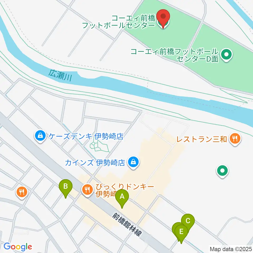 コーエィ前橋フットボールセンター周辺のホテル一覧地図