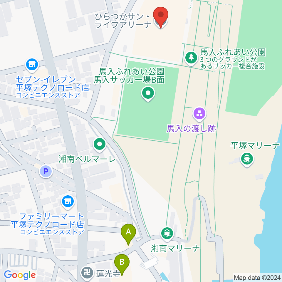 ひらつかサン・ライフアリーナ周辺のホテル一覧地図