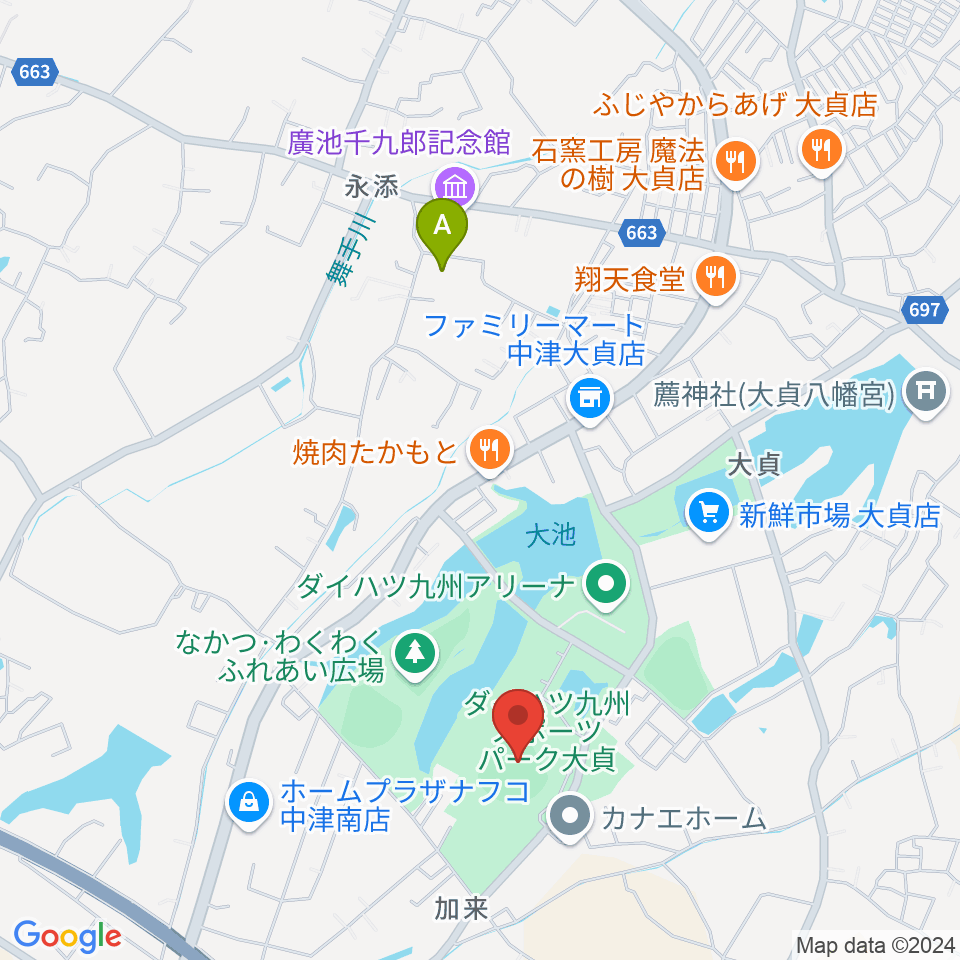 ダイハツ九州スタジアム周辺のホテル一覧地図