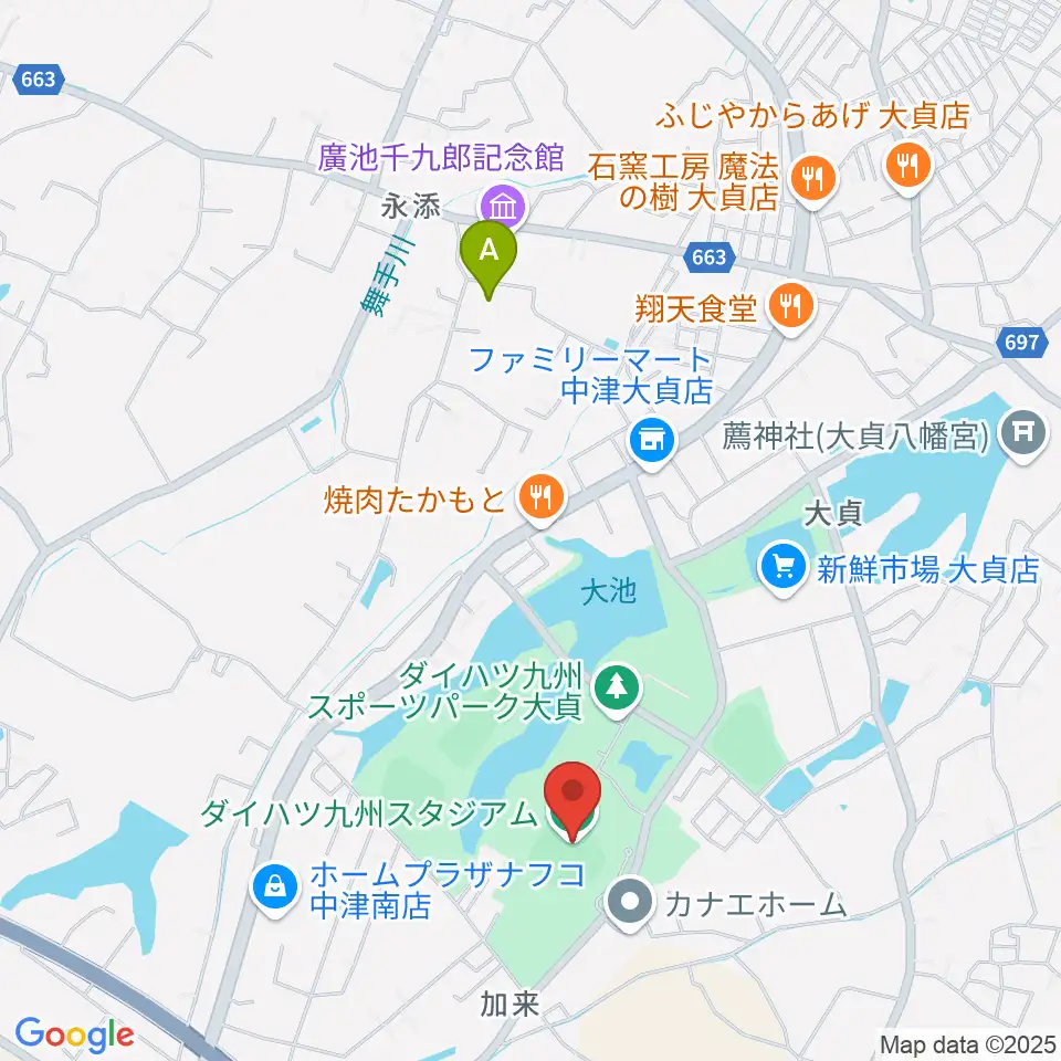 ダイハツ九州スタジアム周辺のホテル一覧地図