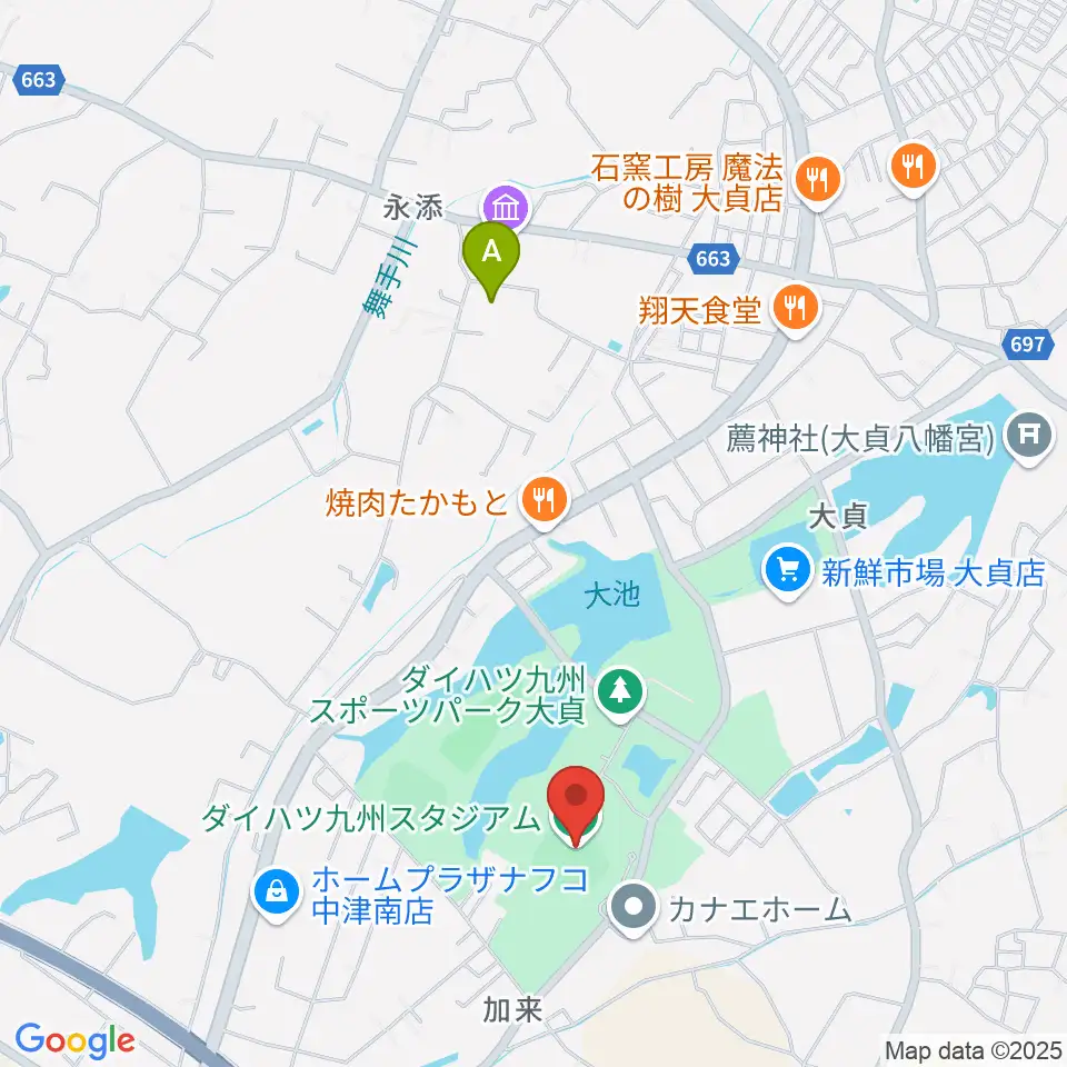 ダイハツ九州スタジアム周辺のホテル一覧地図