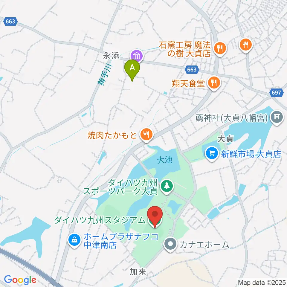 ダイハツ九州スタジアム周辺のホテル一覧地図