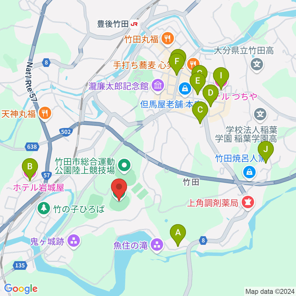 竹田丸福スタジアム周辺のホテル一覧地図