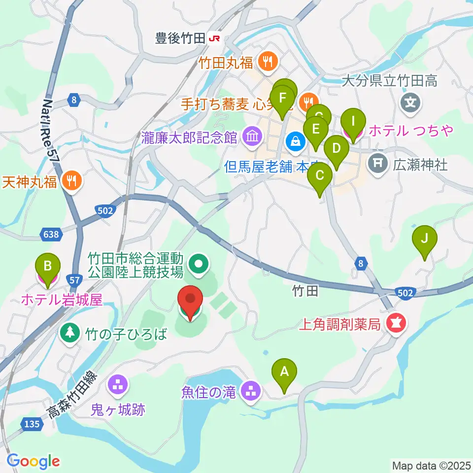 竹田丸福スタジアム周辺のホテル一覧地図
