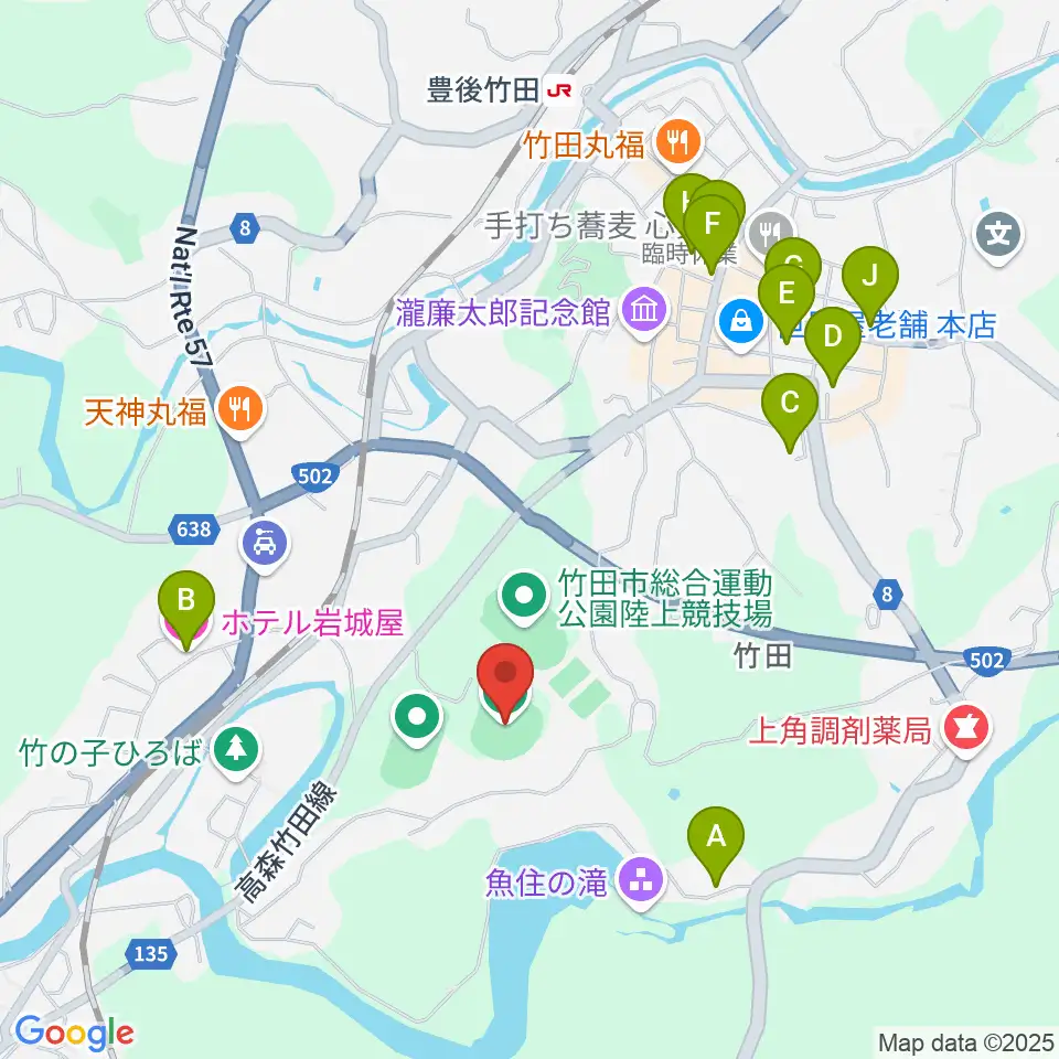 竹田丸福スタジアム周辺のホテル一覧地図
