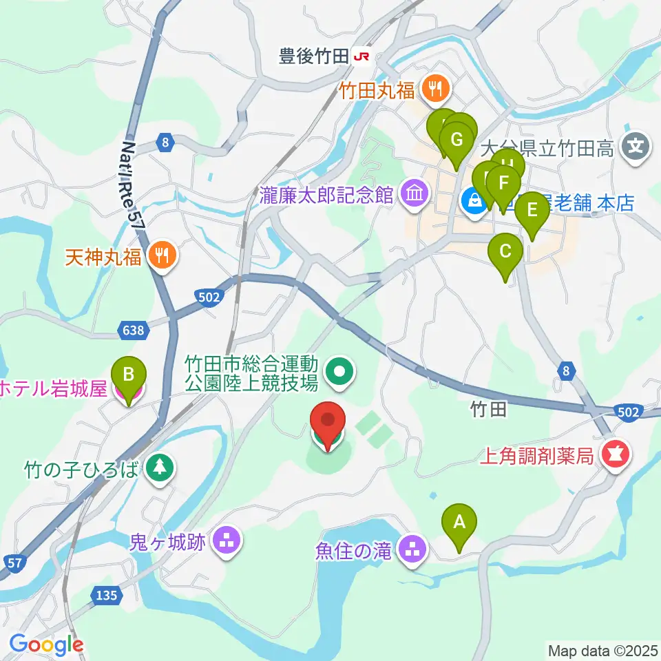 竹田丸福スタジアム周辺のホテル一覧地図