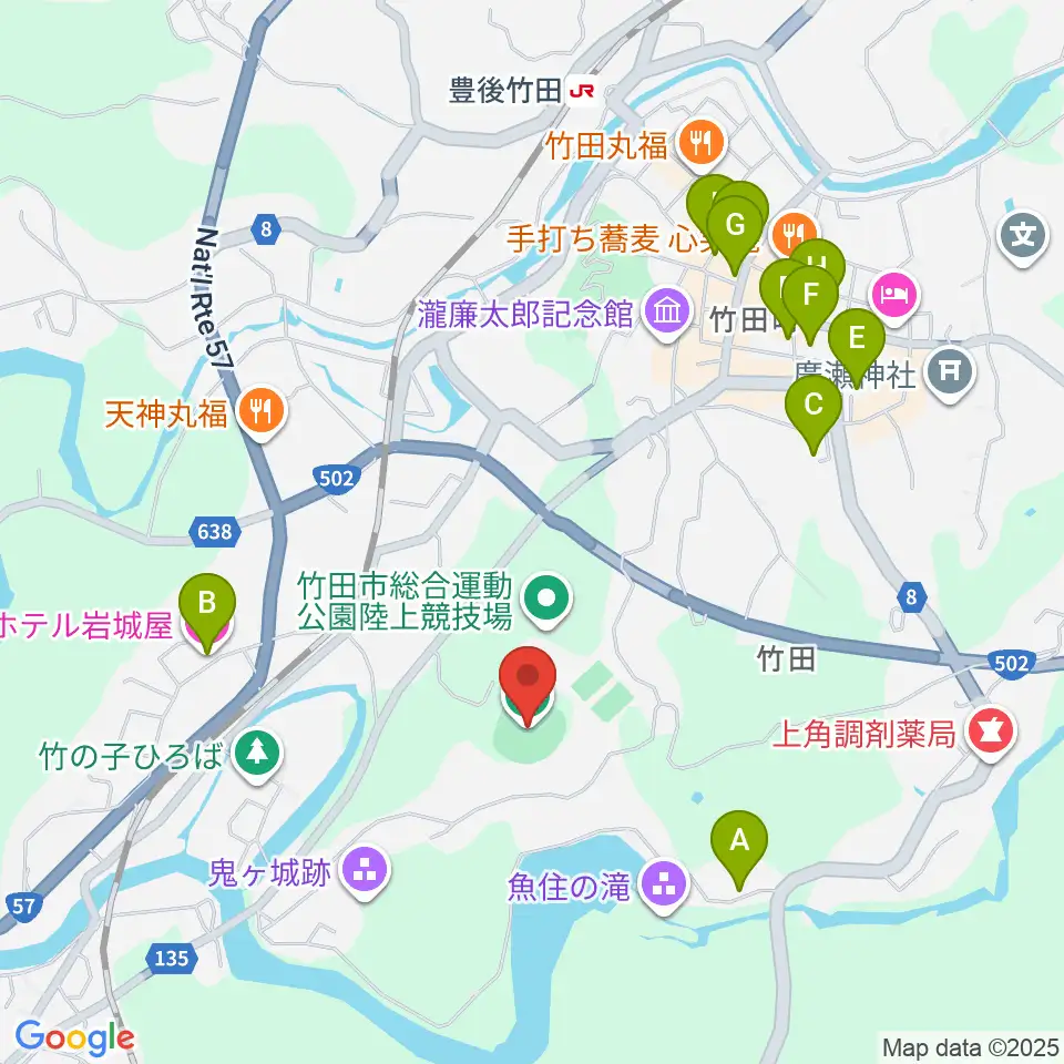 竹田丸福スタジアム周辺のホテル一覧地図