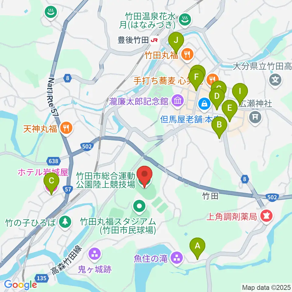 竹田丸福陸上競技場周辺のホテル一覧地図