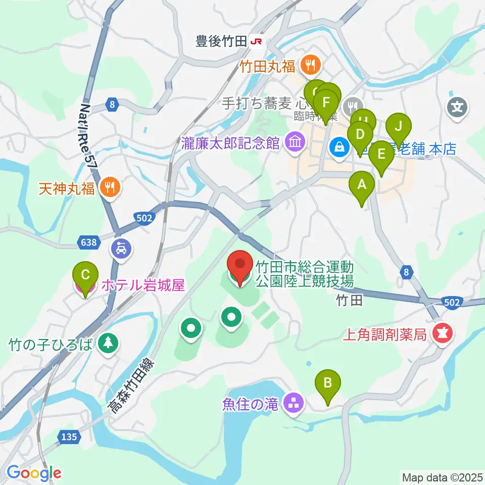 竹田丸福陸上競技場周辺のホテル一覧地図