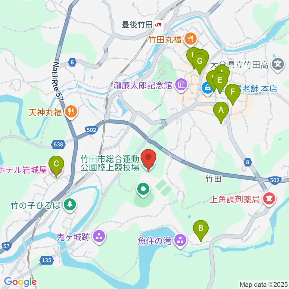 竹田丸福陸上競技場周辺のホテル一覧地図