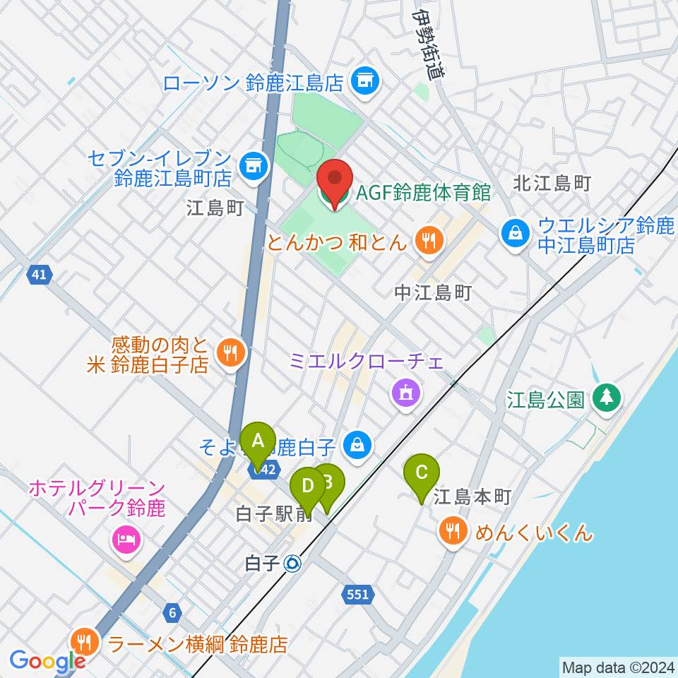 AGF鈴鹿体育館周辺のホテル一覧地図