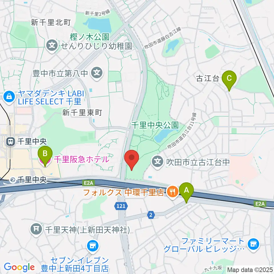 豊泉家千里体育館周辺のホテル一覧地図